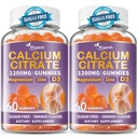 (2 Pack) Calcium Citrate 1200 mg for Women,Calcium Magnesium Zinc Vitamin D3 Gummies,High Absorption Calcium Chews Supplement for Bone,Teeth and Muscle Healthy,Sugar Free,Vegan,Non-GMO,Orange Flavor