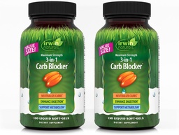 Irwin Naturals Maximum Strength 3-in-1 Carb Blocker - Neutralizácia Sacharidy, Aids Tráviace a metabolické Booster - Biele Včelí extrakt + Chróm + Enzyme Blend - 150 Soft-Gels - 2 balenie