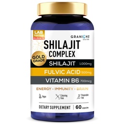 Granions Pure Shilajit od Muži Kapsule - Fulvic Acid Supplement, 1000mg Himalayan Shilajit s vitamínom B6 - Ultra Energy, Vitalita a podpora mozgu pre mužov a ženy Supplements - 60 Kapsule