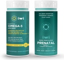 Iwi Omega-3 Essential & Prenatal Multivitamín Bundle, 30 Servings, Vegan Plant-Based Algae Omega 3, Krill & Fish Oil Alternative, Žiadna rybia dochuť