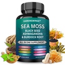 Morské machy Advanced - Morská mach 3000mg Čierny olej z semien 2000mg Ashwagandha 1000MG Bladderwrack 1000mg Burdock 1000mg & Vitamín C Vitamín D3 pre doplnky pre vlasy na kožu