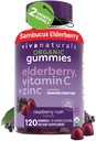 Viva Naturals Organic Sambucus Elderberry Gummies pre dospelých (120 Počet) - 3in1 Black Elderberry Vitamín C a zinok Immune Support Gumies, Žuvateľné plody doplnky, Zinok Imunity Gummies