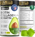 Biotín a kolagén Peptid Gummy pre rast vlasov, kože a nechtov 120 ks (2 balenia) - 82000 Mcg - Biotin Chewables s keratínom Max sila - krása Gummy pre ženy a mužov - bez cukru, non-GMO