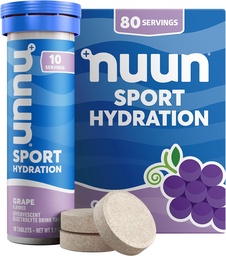 Nuun Sport Electrolyte tablety s horčíkom, vápnikom, draslíkom, chloridom a sodíkom, bezlepkom a vegánom, hroznom, 8 balení (celkovo 80 dávok)