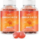 BeLive Organic Omega 3 Gummies - Omega 3 6 9 7 DHA & EPA z ľanového oleja a Sea Buckthorn Fruit Oil, Vegan, pre deti a dospelých, plné telo, Mozog a podpora očí, bez cukru 