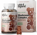Wild & Organic Mushrom Gummies - Lion's Mane, Cordyceps, Turkey Tail, Reishi, Chaga, Maitake - 10-in-1 Complex - Mushrom Supplement Gumies for Immune & Brain Support - 60 Count