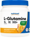 Nutricost L-Glutamine Powder Sweeted with Stevia (500 Grams, Peach Mango) - Supplement for Gut Support, 5 Grams of L-Glutamine Per Serving - Gluten Free, Non-GMO