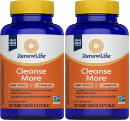 Renew Life Detox Cleanse More,Reduces Bloating and Restores Regularity,Overnight Constipation Relief,Soy,Dairy and Gluten-Free,100 Capsules,(Pack of 2)