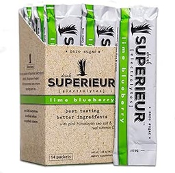 Superieur Electrolyte Powder Pakets - Vegan Electrolyte Hydration Powder w/Sea Minerals - Keto Friendly, Non-GMO, Zero Supplement Supplement-Healthy Sports Drink -Lime Blueberry (14 paketov)