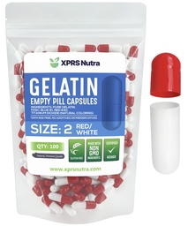 XPRS Nutra Veľkosť 2 prázdne kapsule - 100 Počet prázdnych želatíny Kapsule - Tabletky DIY Kapsule Plnenie - Pure Bovine Pill Gel Caps pre Do-It-Tvoje vlastné doplnky (červená/biela)