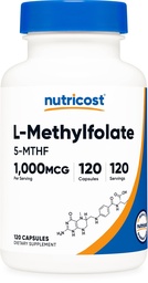 Nutricost Methylfolate 1000mcg, 120 Vegetariánske kapsule - bezlepkové, bez GMO (metylované foláty)