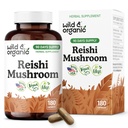 Wild & Organic Reishi Mushroom Capsules 1000 mg - Immune & Energy Support - Red Reishi Mushroom Extract - Ganoderma Lucidum Supplement - 180 Vegan Capsules - 90 Days of Supply, Non-GMO, Gluten-Free