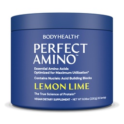 TeloHealth PerfectAmino Powder - BCAA a EAA Powder pre pre a po tréningu - Aminokyselinový nápoj pre mužov a ženy na podporu chudého svalstva a zotavenie - citrónová vápno - 30 porcií