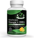 Halalways Omega + DHA Gummy - Trojitá sila Omega 3 Rybí olej Gumové vitamíny s DHA mastné kyseliny, zdravie srdca prírody, Orange & citrónová aróma Certified Halal Supplement