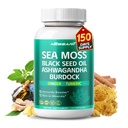 Sea Moss Supplement - 16-in-1 Prírodná zmes s čiernym semenom olejom Ashwagandha Burdock Bladderwrack Ginger púpava - 150 Gróf - Vyrobené a testované v USA
