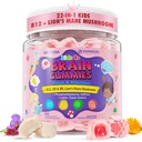 Kids Brain Gummies with Lion's Mane Mushroom, Methyl B6, B9, B12, Super Greens, Lutein, Brain Booster Supplement for Focus & Attention, Cognitive Function, Vision & Energy, Sugar Free, Vegan 60 Count