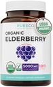 Organické bazové kapsule - 10:1 extrakt sa rovná 5,000 mg čerstvých bazových plodov (Vegan) pre Immune Support, Alergia, Sinus Relief - Sambucus Nigra - Black Elderberry - 30 Caps (No Pills or Gummies)