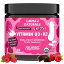 Llama Naturals Kids Vitamin D3 K2 Gummies, Vegan, Organic, Children Toddler Vitamin D Gummies, Real Fruit Gummy Vitamins, No Added Sugar Cane, Raspberry, 60 Ct