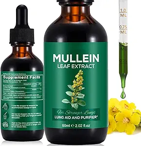 Mullein kvapky pre Pľúca, Mullein Leaf Extract pre Pľúca, Natural Mullein Bylinné doplnky, Mullein Chlorophyll Drops for Pľúca, Pľúcne čistenie pre fajčiarov - 2.02 fl oz