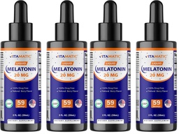 Vitamatic 4-Pack Melatonin 20mg Liquid Drops - 2 fl oz (59 ml) Each - Natural Berry Flavor - Non-GMO, Vegetarian Supplement for Adults