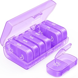 AUVON XL Týždenná pilulka Usporiadateľ 2 Časy denne, AM PM pilulky Prípad s One-Side Veľké otvorenie pre jednoduché použitie, Pill Box 7 deň Cestovné liek Organizátor pre lieky, Vitamíny, Rybie oleje, Doplnky