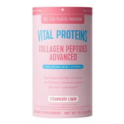 Vital Proteins Collagen Peptidy Advanced, Hydrolyzed Peptidy s kyselinou hyalurónovou a vitamínom C - Strawberry Lemon Flavor Powder, 10.5oz