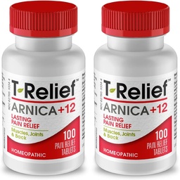 T-Relief Arnica +12 Natural Relieving Actives for Back Pain Bolesť kĺbov Bolesť svalov a stuhnutosť, celé telo Rýchle pôsobenie Relief pre ženy a mužov - 100 tabliet (2 balenia)