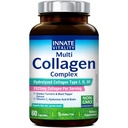 Innate Vitality Multi Collagen Peptides, Type I, II, III, Vitamin C, Biotin, Hyaluronic Acid & Turmeric, 2025mg Hydrolyzed Collagen for Women & Men, Skin, Hair & Nail Support, 60 Capsules