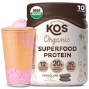 KOS Vegan Protein Powder, Chocolate USDA Organic - Low Carb Pea Protein Blend, Plant Based Superfood with Vitamins & Minerals - Keto, Soy, Gluten Free - náhrada jedla pre ženy a mužov - 10 Servisov
