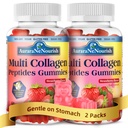 2 Pack Multi Collagen Peptides Gummies, Sugar Free Hydrolyzed 5000mg Protein丨Type I,II,III,V,X with Biotin Hyaluronic Acid Vitamin C A D B6 B12 for Skin Hair Nail & Joint -Strawberry
