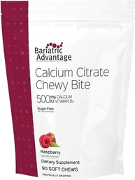 Bariatric Advantage Calcium Citrate Chewy Bites 500 mg - Highly Absorbable & Digestible - Vitamín D3 - Ľahko žuvateľný vápnik doplnok - Malinová aróma - 90 Počet