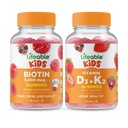 Životaschopné biotínové deti + vitamín D3 + vitamín K2 Deti, Gummies Bundle - skvelé ochutnávky, vitamínové doplnky, bez lepidla, bez GMO, žuvacia guma