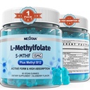 L-metylfolát 15 mg & Metyl B12 Gummy, Metylované B1, B2, B6 multivitamíny - Aktívne 5- MTHF & vysoká absorpcia - podporuje MTHFR Gene, Cognition, Homocysteín hladiny, Metabolizmus folátov, Vegan, 60 Cts