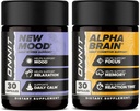 ONNIT Premium Alpha Brain Bundle - Nootropic Brain Supplement (30 gróf) pre zaostrenie, koncentrácia a pamäť + New Mood Supplement for Stres Relief, spánok a nálada (30 gróf)