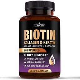 NEW AGE Biotin Collagen Keratín Kyselina hyalurónová - 50.000mcg Rast vlasov Vitamíny pre mužov a ženy, nechty, vlasy, kožné vitamíny a DHT blokátor s vitamínom E kyseliny listovej tekvicové semeno MSM - 90 Počet