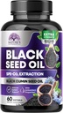 Black Seed Oil Kapsule 1000 mg s Thymochinón - Pure Nigella Sativa pre zdravie pokožky a imunitnú podporu, 100% Blackseed Oil, úžasná extrakcia nad studenou lisovanou čiernou rascou Semeno - 60 Softgels