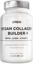 Amen Plant-Based Vegan Collagen Builder Supplement - Organic Whole Foods, Lutein, Vitamín C, Biotin, Lysin, Proline Collagen Boosters - Organic Cranberry, Lemon, Strawberry - Once A Day - 30 Kapsule