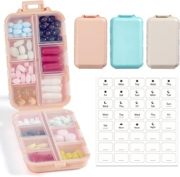 3 balenia, 14 GRIDS Travel Pill Organizátor box s labels - Travel Medicine prípad Kit - Pocket Daily Pharmacy Container - Travel Medical Holder Dispenser for Fish Oil Vitamín Supplement Storage