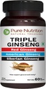 Pure Nutrition Triple Ginseng - jedinečná a efektívna kombinácia červeného ženšenu, amerického ženšenu a sibírskeho ženšenu. 790mg per Capsule 60 Veg Caps balenie