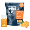 Coromega MAX 2400mg Omega-3 rybí olej + vitamín D Squeeze pakety, Wild-Caught, žiadna rybia chuť - 3X lepšia absorpcia ako mäkké gély, podporuje mozog a srdce zdravie (30 Servings, Citrus Burst)