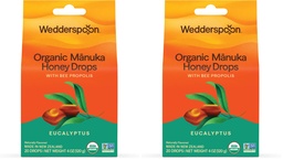 Wedderspoon Organic Manuka Honey Drops, Eucalyptus & Bee Propolis, 20 Count (4oz) Genuine New Zealand Honey | Perfect Remedy for Dry Throats - (Pack of 2)