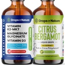 Drops Of Nature Citrus Bergamot Liquid Drops Supplement (Citrus, 60mL) & Magnesium Glycinate with Vitamin K2 D3 Drops (Mixed Berry, 60 mL) – Vegan, Fast Absorbing – Mineral Balance & Daily Wellness