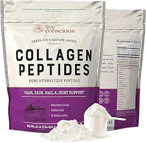 Živé vedomie Kolagén Peptidy Prášok Nechutné Pakety-Hydrolyzed Kolagén prášok-Hair, koža, nechty, & Spoločná podpora-typ I & III Trávnik-Fed Kolagén Doplnky pre ženy a mužov - Balenie 20 (2Pk)