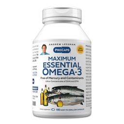 ANDREW LESSMAN Maximum Essential Omega-3 Unflavred, 180 Softgels - Ultra-pure Omega-3 Fish Oil 1200 mg-Vysoká DHA, No Mercury Supplement-Mall, Ľahko prehltnúť Fish Oil Kapsule