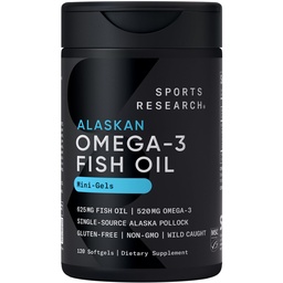 Športový výskum rybí olej Mini-Softgels - Ľahko prehltnúť Omega-3 mastné kyseliny z Wild Caught Aljaška Pollock - 625mg, 120 Softgels