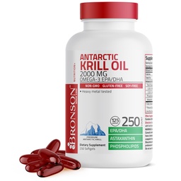 Bronson Antarktída Krill Oil 2000 mg with Omega-3s EPA, DHA, Astaxantín a fosfolipidy, 250 Softgels (125 Servings)