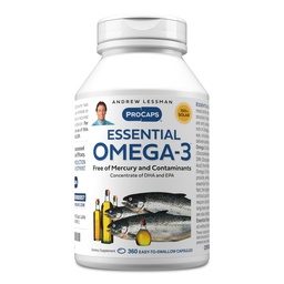 ANDREW LESSMAN Essential Omega-3 Unflaved - 360 Softgels - Ultra-pure, High Potency Omega-3 Oils. Vysoká DHA, žiadne žalúdočné ťažkosti, žiadne kontaminanty, žiadna ortuť. Malé ľahko prehltnúť Softgels