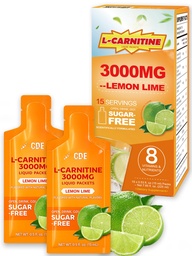 CDE Liquid L-Carnitine 3000mg Packets with Vitamin B5 B6 & Electrolytes - On-the-Go Travel Pouches for Pre-Workout Energy & Fat Metabolism - Fat Burner Formula, Sugar Free｜Lemon-Lime Flavor, 15 Count