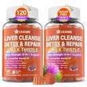 Milk Thistle Pečeň Detox Gummies, 18-IN-1 Pečeň Čistiť Detox a opravy doplnok s Berberine, korene čakanky, Turmerica, Artičok, Púpava koreňov, Chanca Piedra, Vitamíny B6 B12-Cugar bez obsahu,Pack of 2