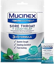 Mucinex InstaSoothe Sore Throat + Kašeľ Relief Alpské byliny a mätové príchute, Rýchle pôsobenie, Chladiace útechu, Výkonná bolesť žalúdka úst reliever, 40 Medikované kvapky